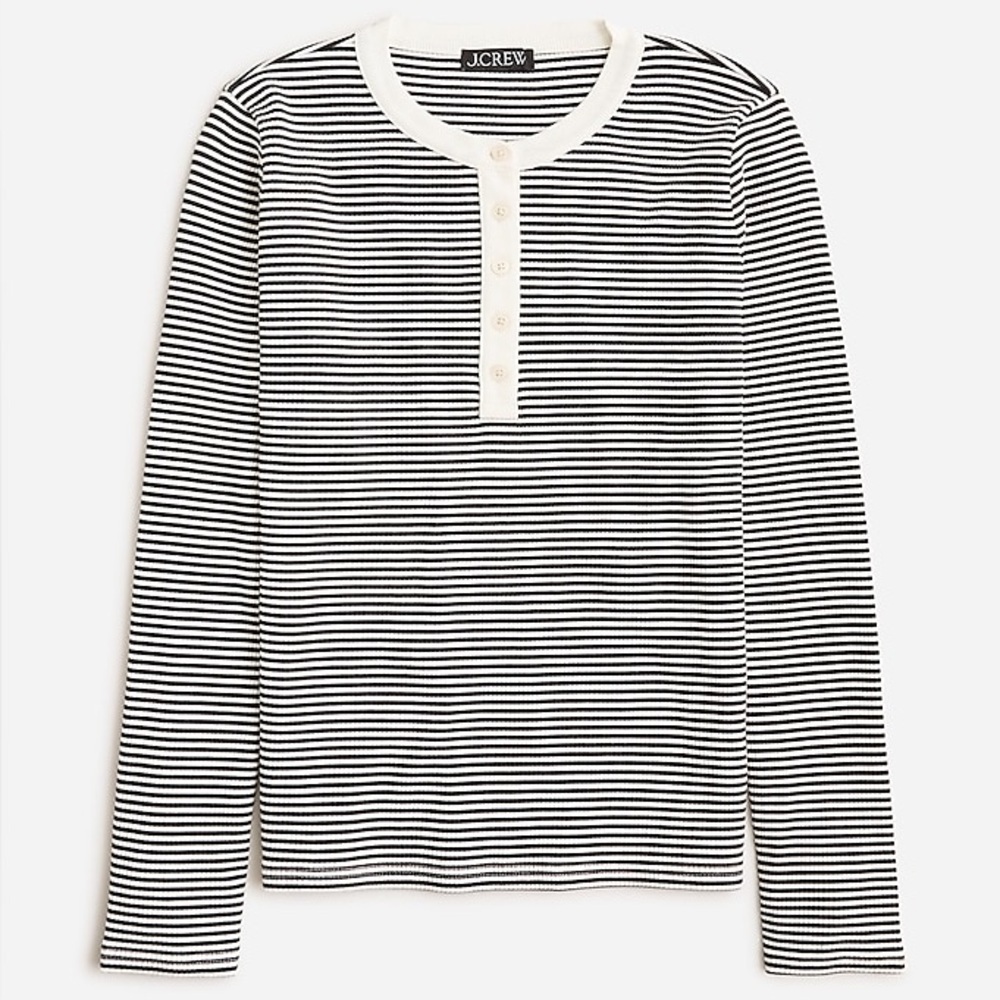 J Crew Vintage rib long-sleeve henley T-shirt in stripe BW009